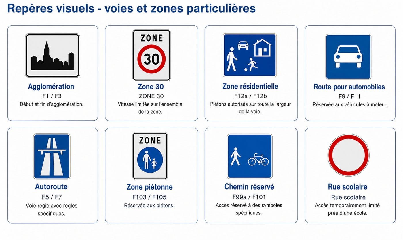Les différentes voies et zones particulières