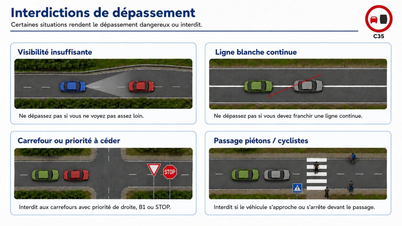 Interdictions de dépassement : règles détaillées