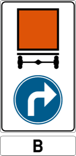 Panneau D4 : obligation pour véhicules de marchandises dangereuses de suivre la direction indiquée (autres versions)